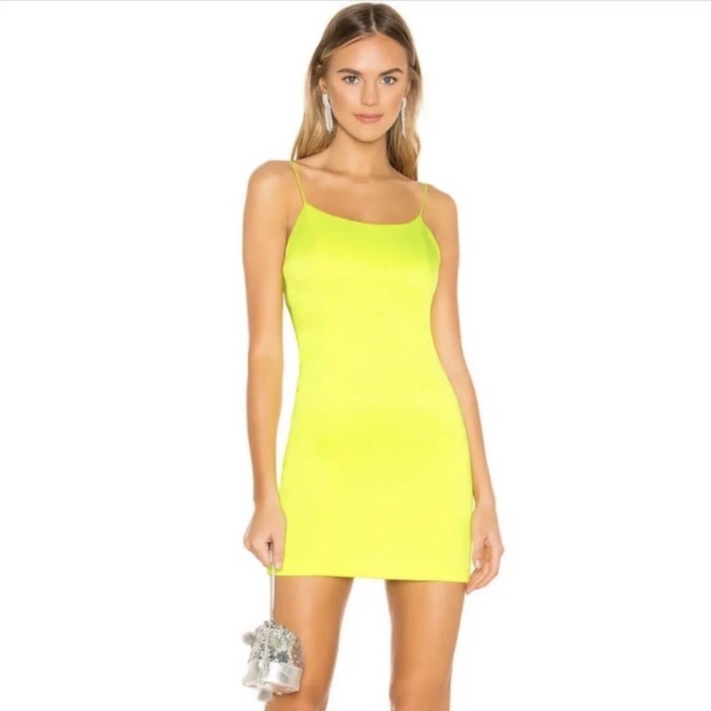 Alice + Olivia Neon Yellow Spaghetti Strap Mini Dress